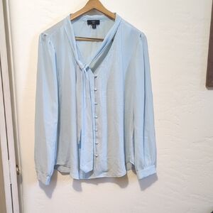 J. Crew Blue Tie Front Buttoned Blouse